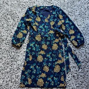 J. Crew Golden Floral Navy Wrap Dress